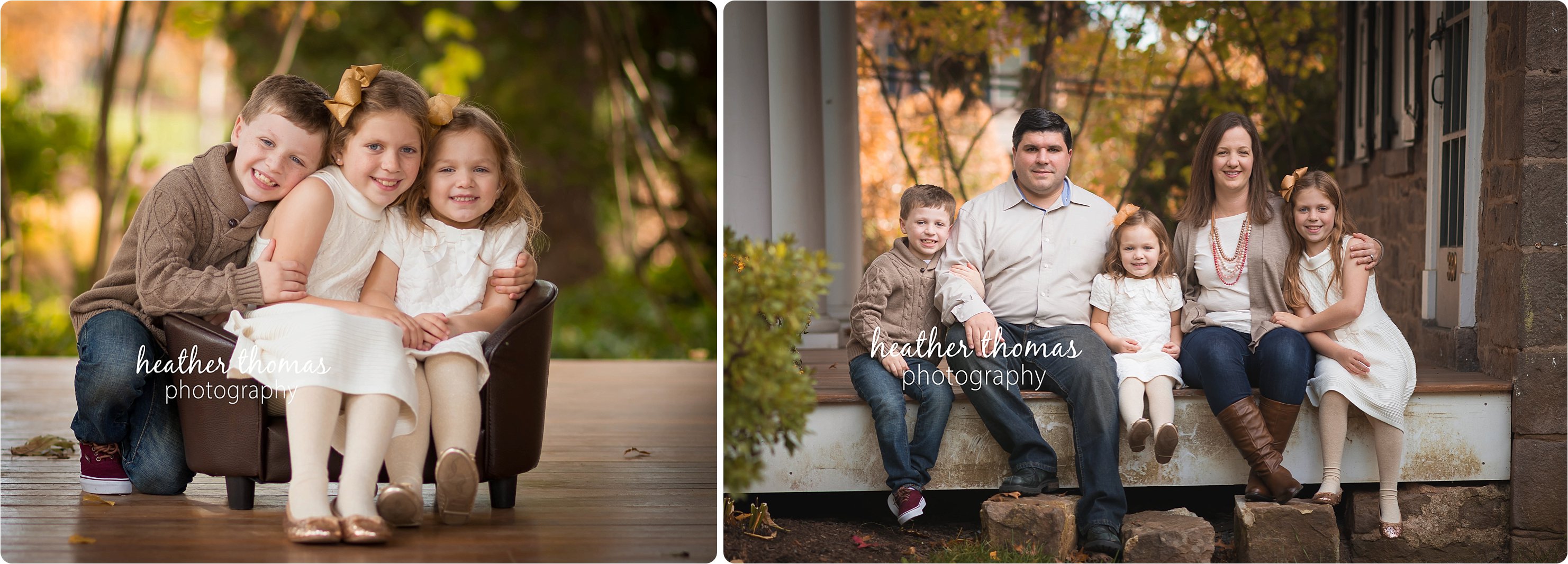 Newborn, Child or Family Photo Sessions Philadelphia family with young children sitting outside smiling at camera in philadelphia, pa photo by heather thomas photography