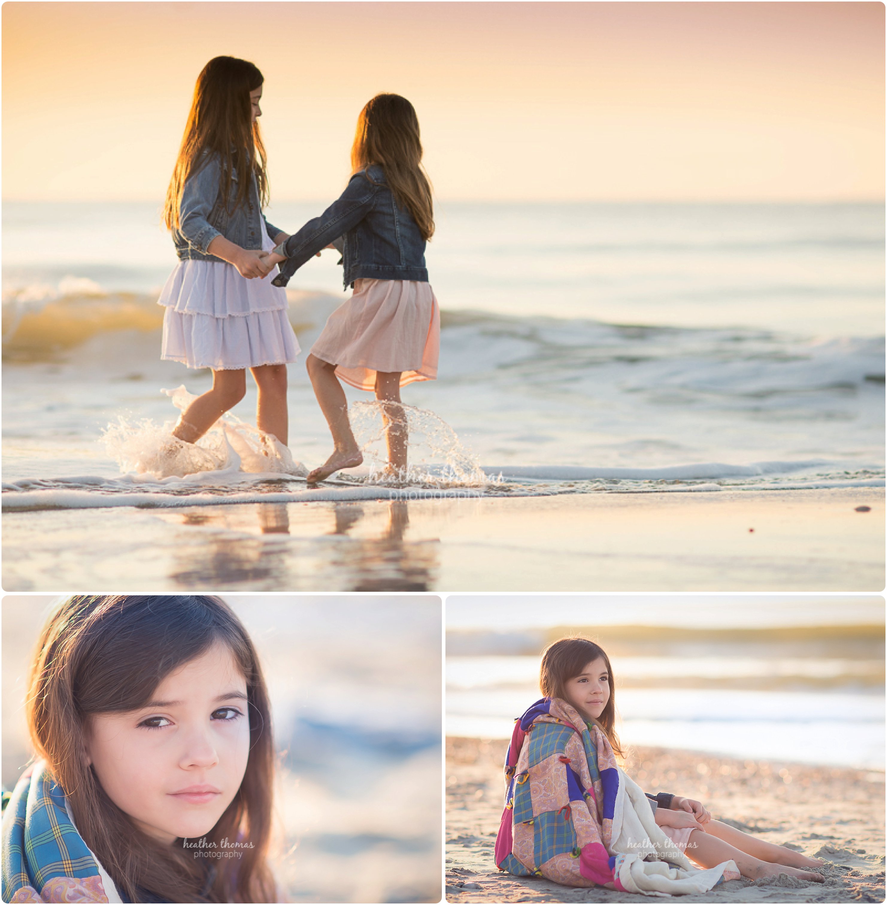 What to Wear for a Family Photo Shoot // Philadelphia Family Photography girls dancing on beach in dresses at sunrise photo by heather thomas photography
