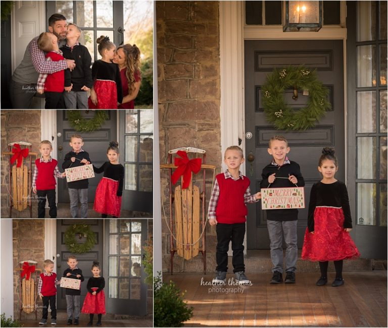 a photograph of three kids and their parents at christmas time in newtown pa