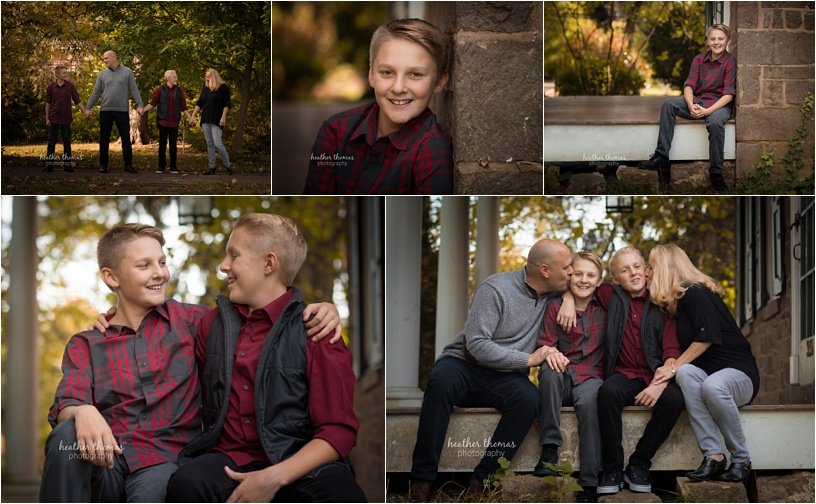 fall photo shoot philadelphia-24.jpg brothers wearing maroon and black with their parents outside for a fall photo shoot in newtown pa