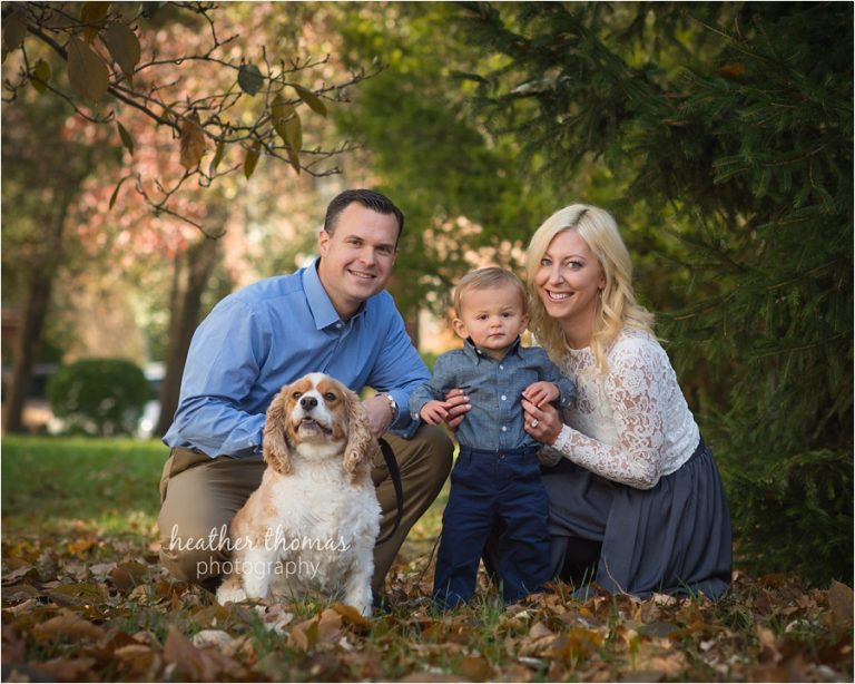 a family portrait outside in newtown pa at the heather thomas photography studio