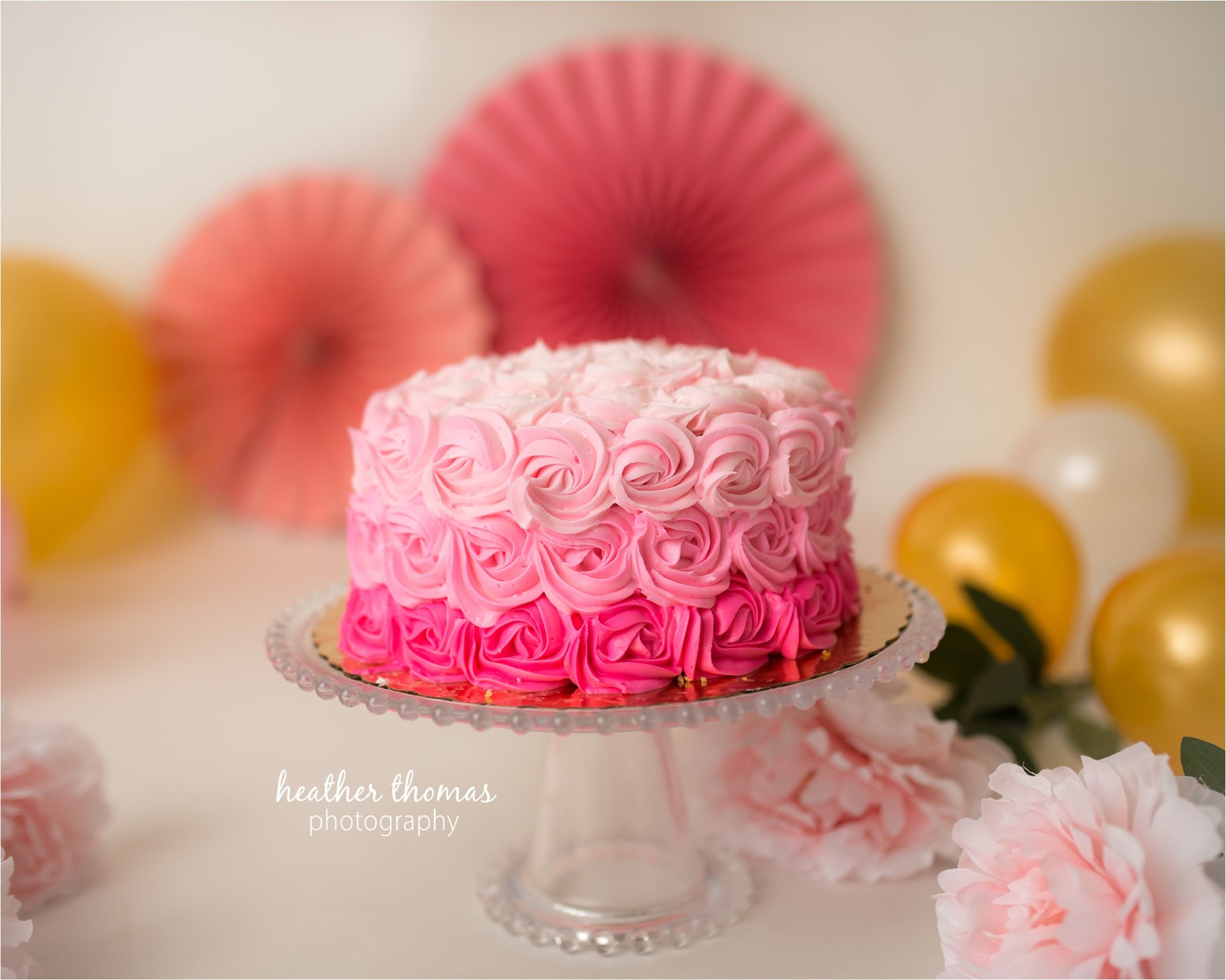 bucks county first birthday photographer-55.jpg a picture of a pink ombre cake from the caketeria in newtown pa
