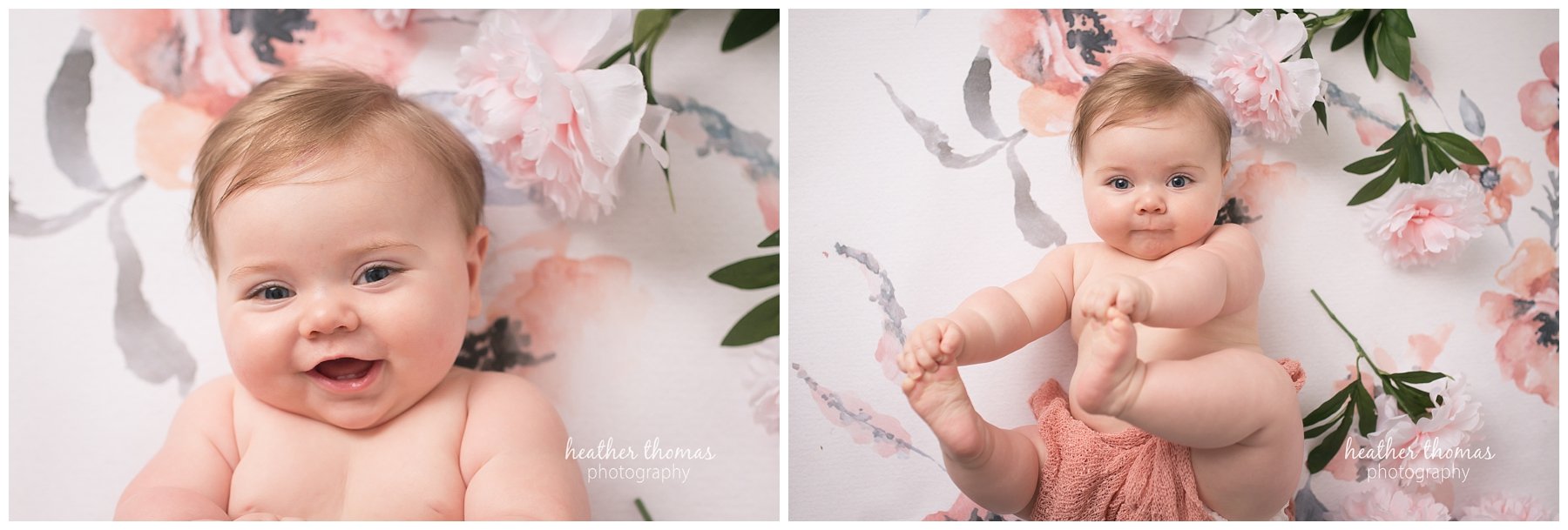 baby photo shoot philadelphia-13.jpg a7 month old baby girl smiling at the camera on a roses to ruffles backdrop
