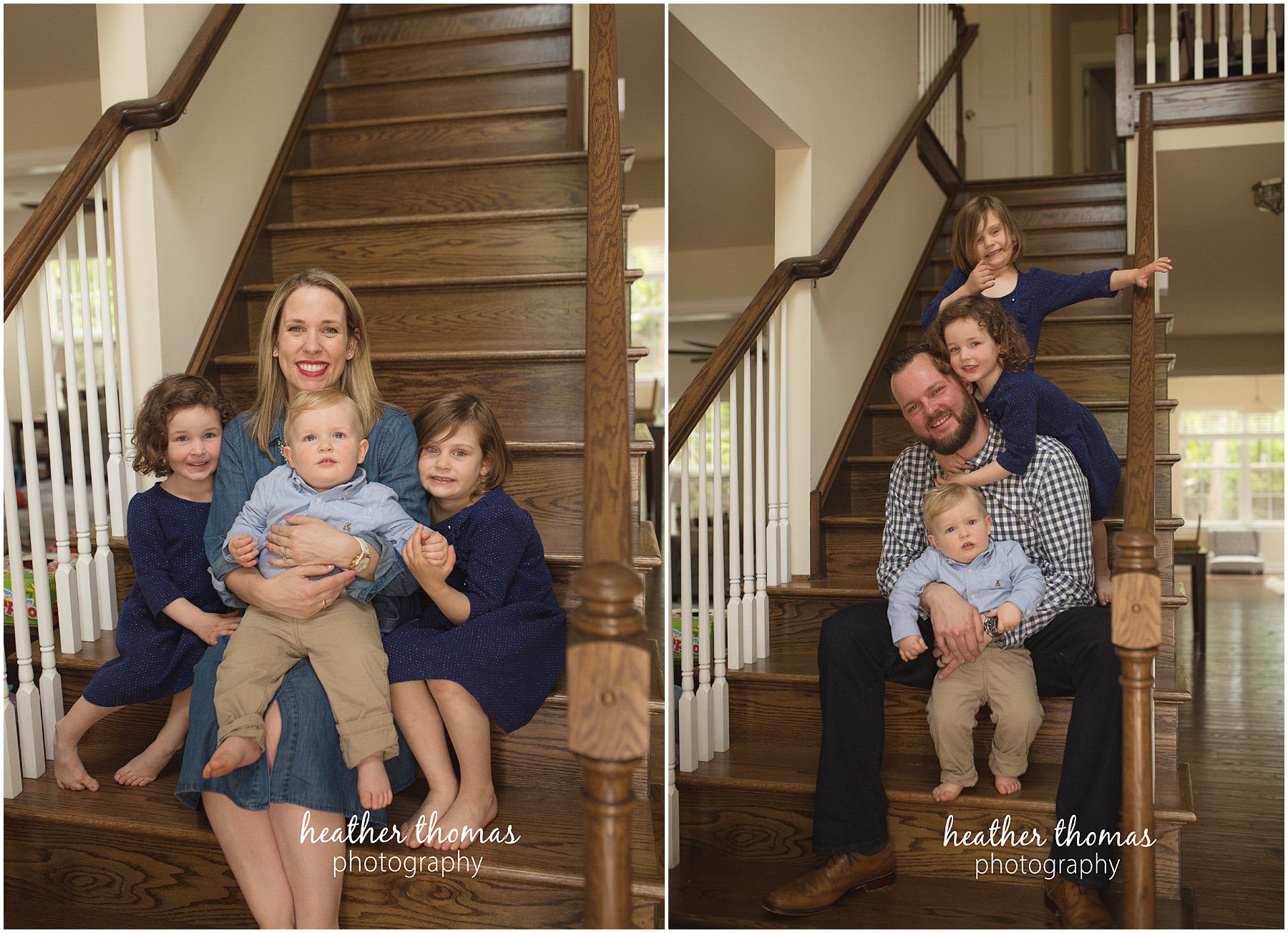 montgomery county family photographer-101.jpg a picture of a family of 5 sitting on their steps inside their home in lansdale