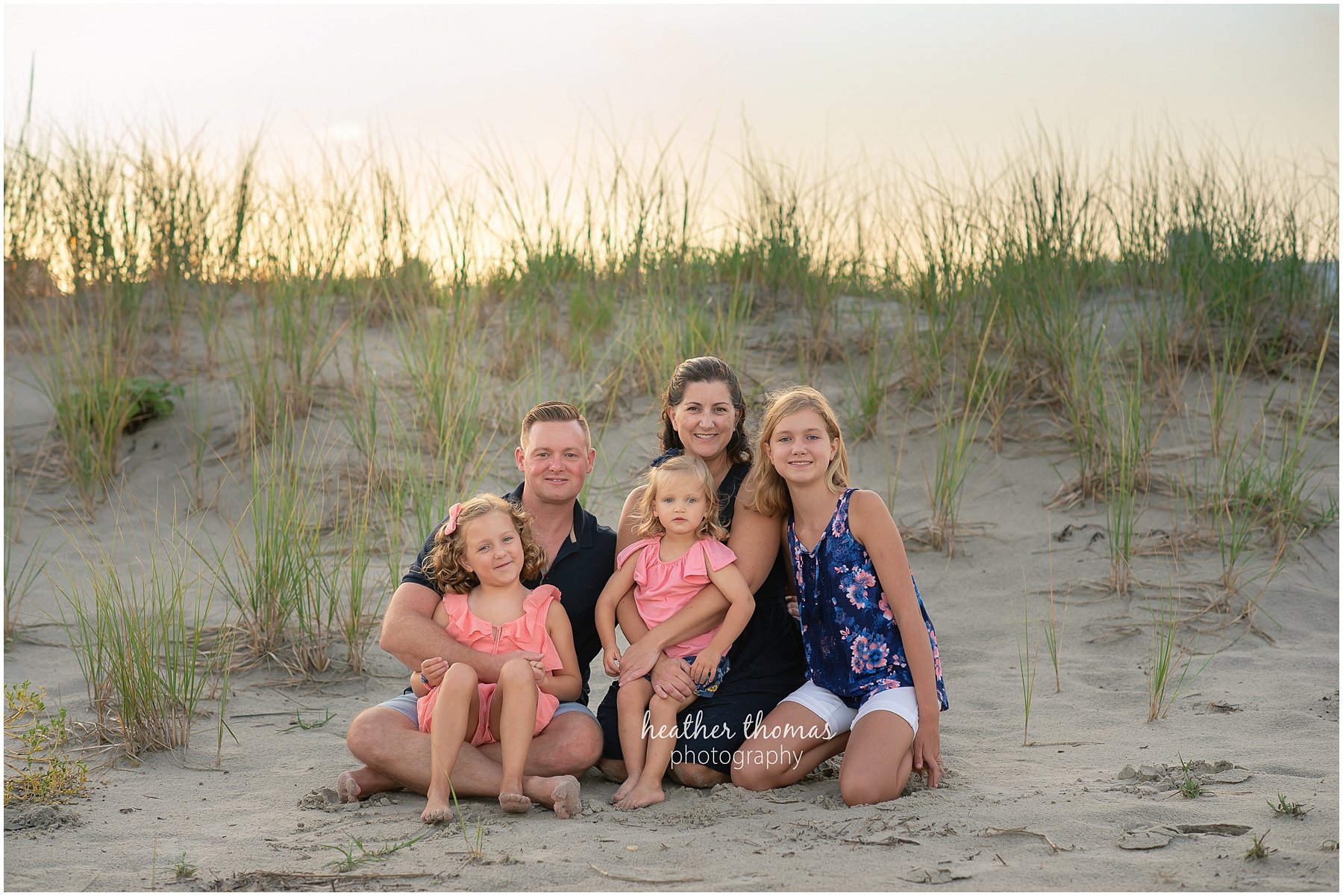 The M Family | OCNJ Family Portraits portrait of family of five on beach in ocean city nj