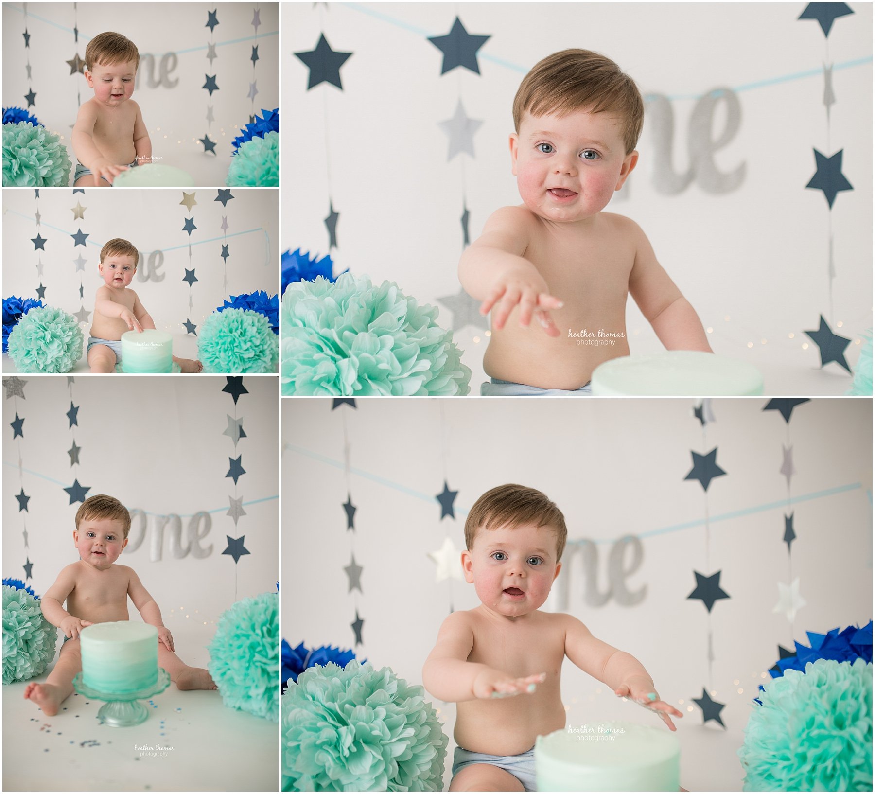 first birthday photos philadelphia-17.jpg a picture of a one year old boy smiling with his cake at a photo shoot with heather thomas photography