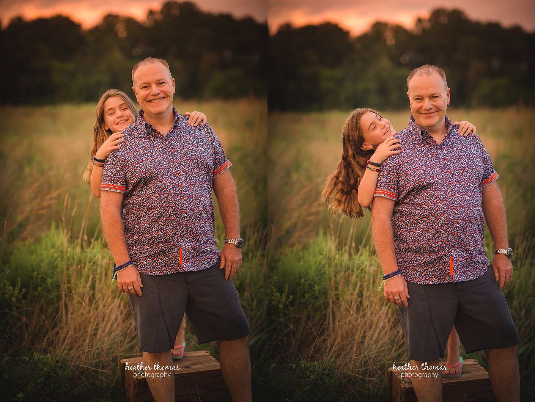 field family portraits in philadelphia a picture of a daughter and her dad posing outside in a field in philadelphia with heather thomas photography