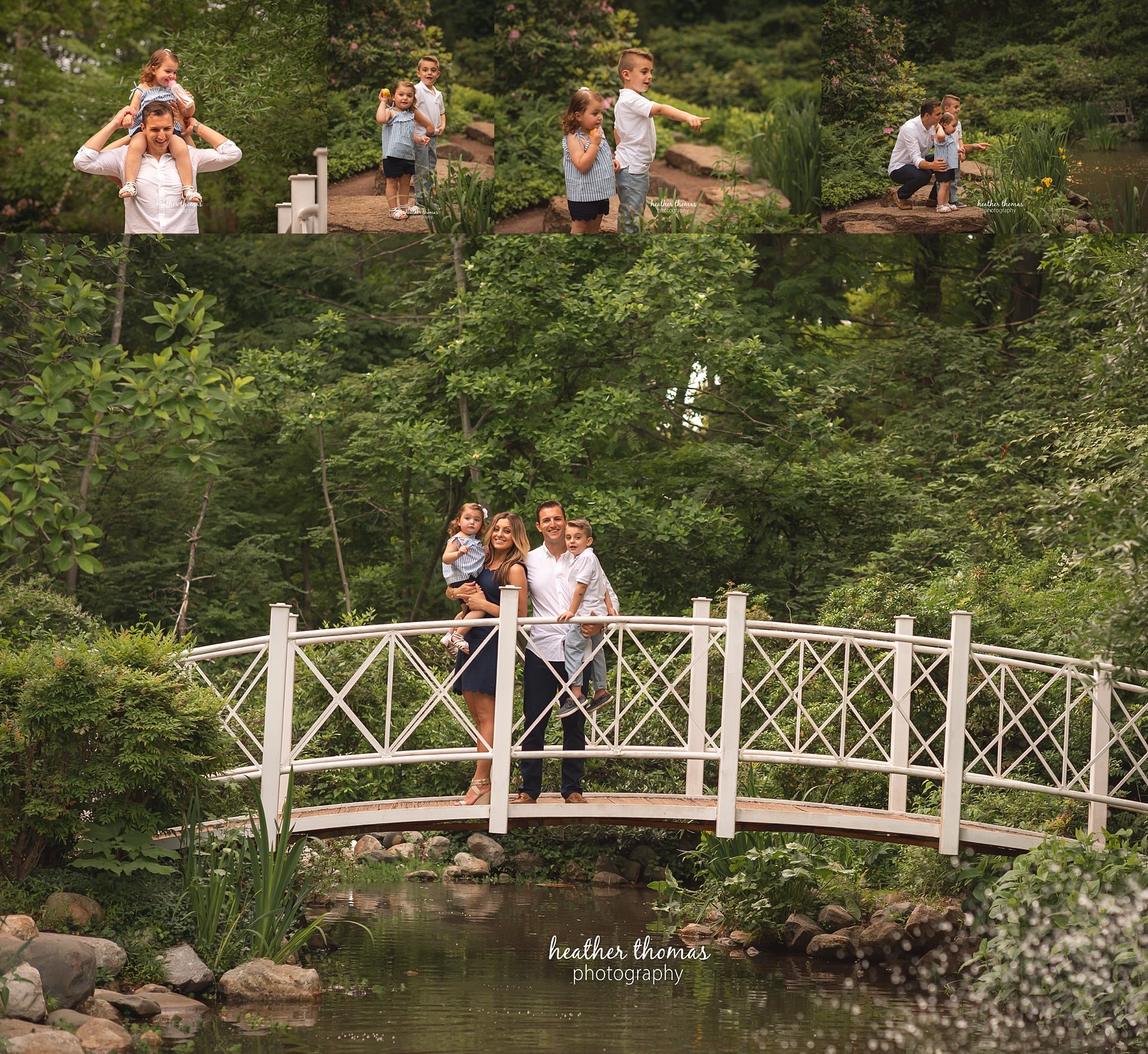 a family photo shoot at sayen gardens in NJ family portrait on bridge at sayen gardens