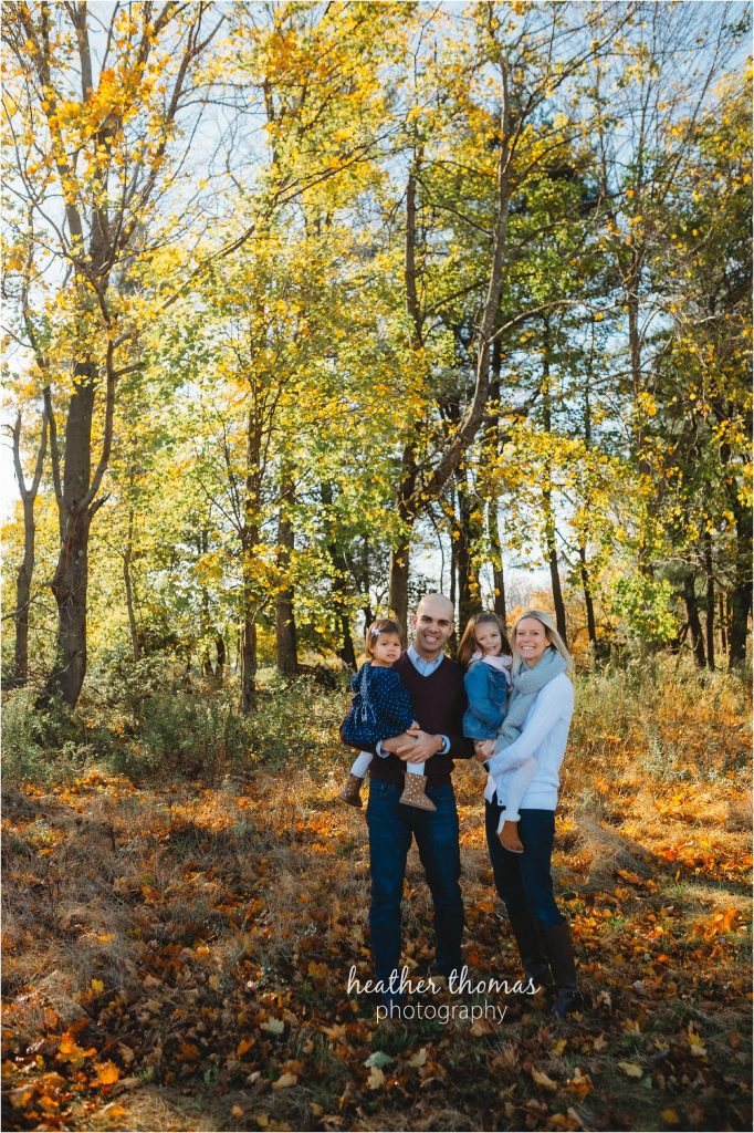 Making Memories at Home | Bucks County, PA Family Photographer family of four outside in the woods