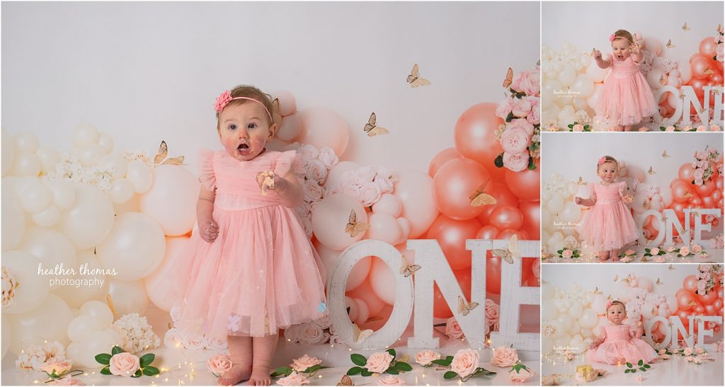 Smashing Cake in Newtown PA - A 1st Birthday Photo Shoot with Heather Thomas Photography a pink cake smash photography session in newtown pa