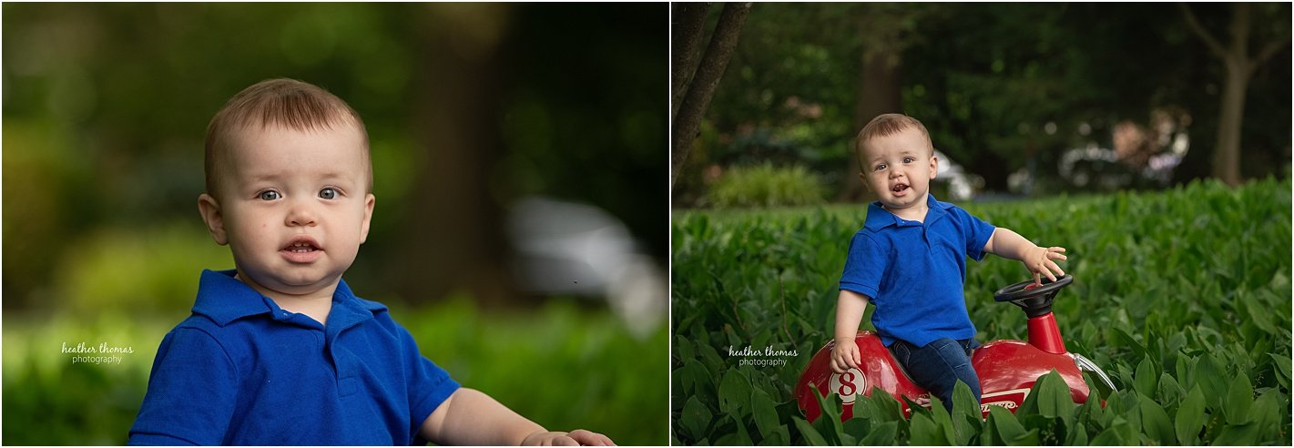 outdoor photography session newtown pa Happy family of three celebrating first birthday with magical Harry Potter cake smash at Philadelphia studio