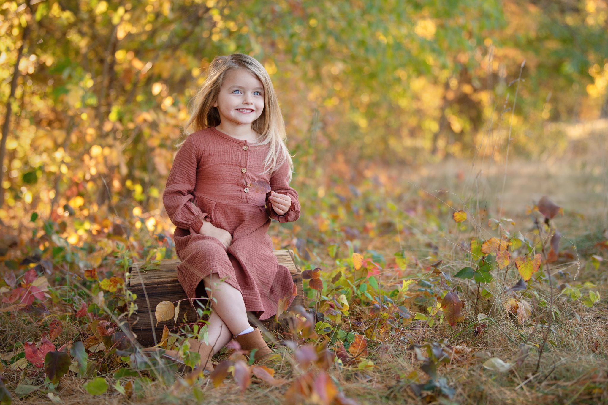 Bucks County Family Photographer a portrait of a girl in a field at fall mini session at tyler state park with bucks county family photography heather thomas photography