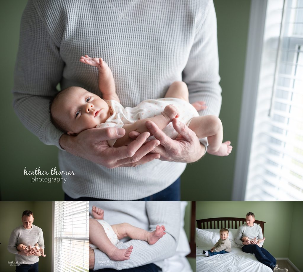 How to Prepare for an In-Home Shoot | Newborn Photography Philadelphia dad holds baby by window by heather thomas photography